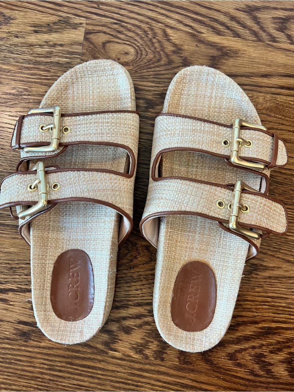 J. Crew Tan Double-Buckle Slide Sandals